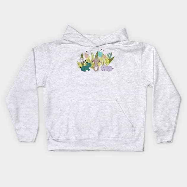 Rabbits between flowers Kids Hoodie by grafart